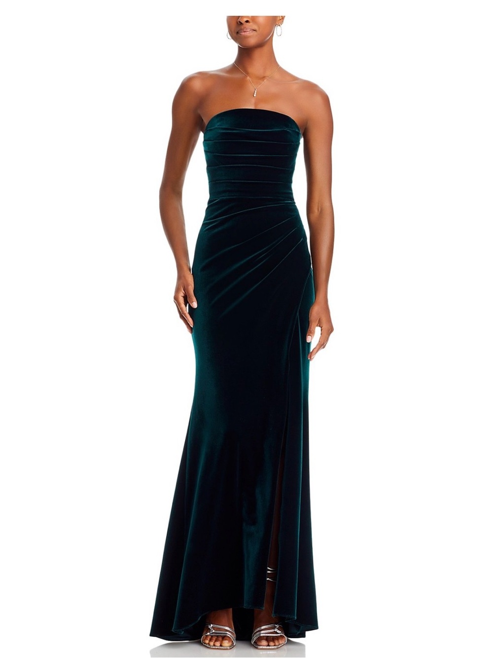 Aqua Strapless Velvet Gown in Deep Teal